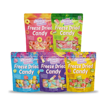 Freeze Dried Candy - 5 Flavors Variety Pack Crunchy Peach Rings, Watermelon, Puffs, Worms, Burger Candy - 1.7oz Each, Sweet Trea