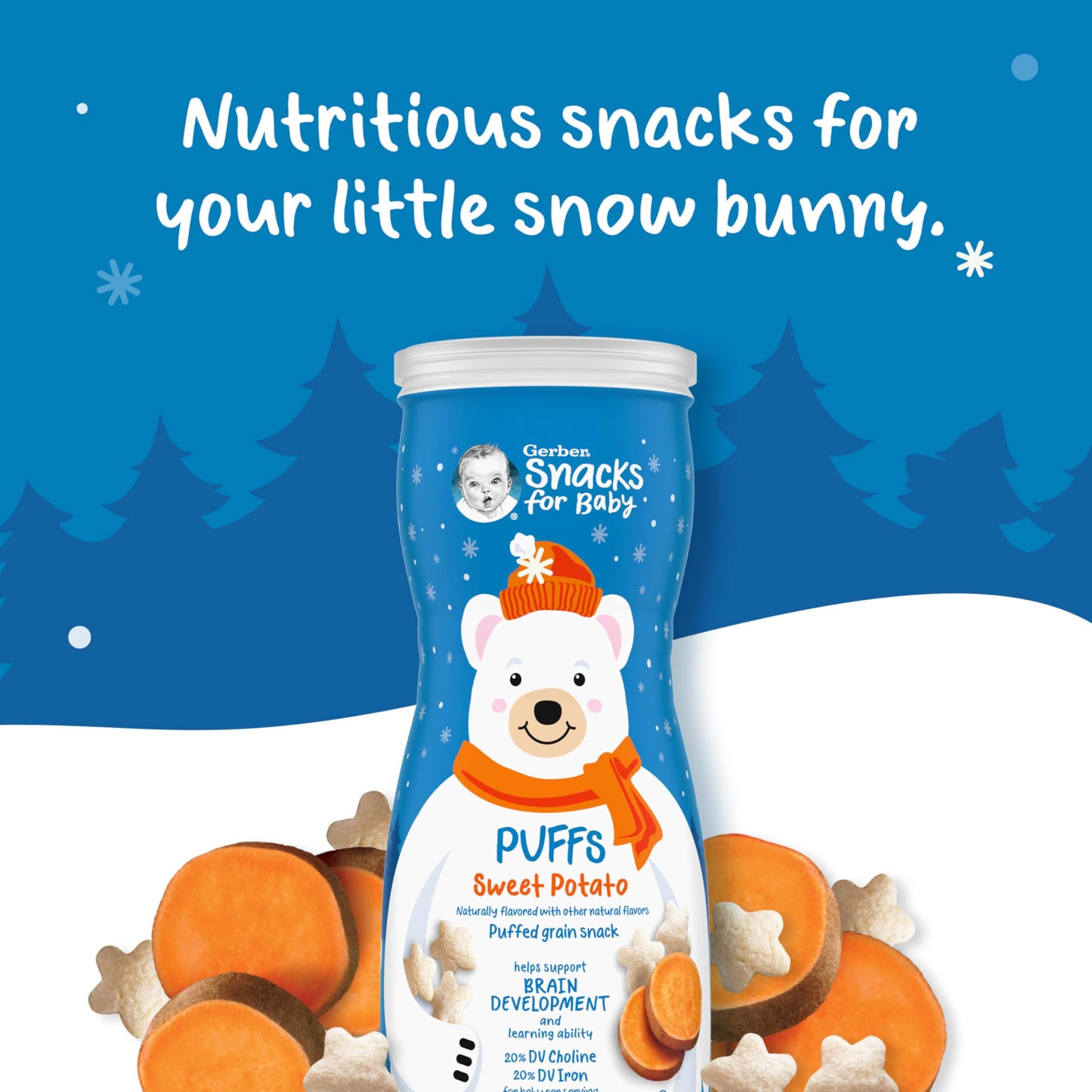 Gerber Puffs Baby Snacks, Sweet Potato, Holiday Baby Cereal, Stocking Stuffers For Babies, 6-Pack