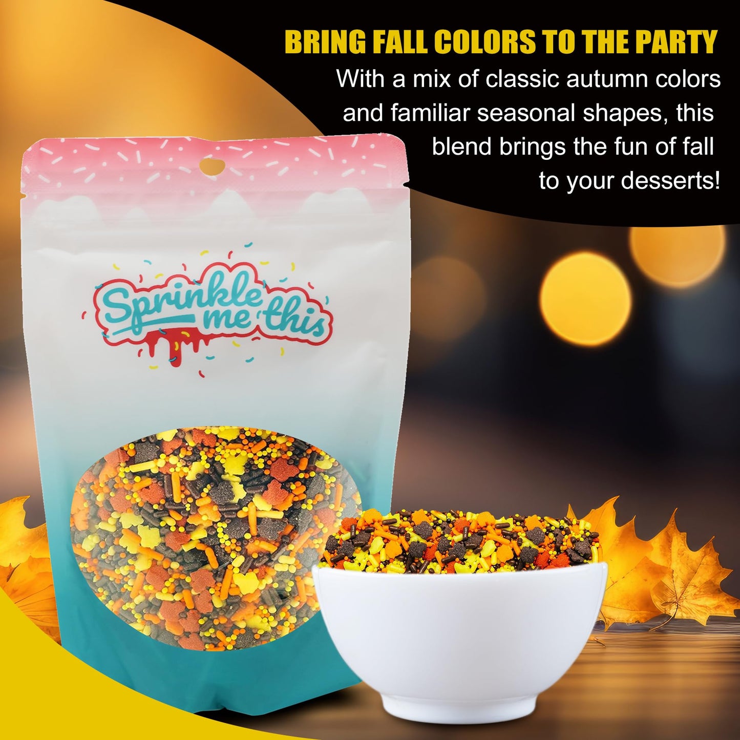 Sprinkle Me This Autumn Foliage Fun Assorted Fall Sprinkles 12 Oz - Edible Cake and Cookie Confetti in Yellow and Orange