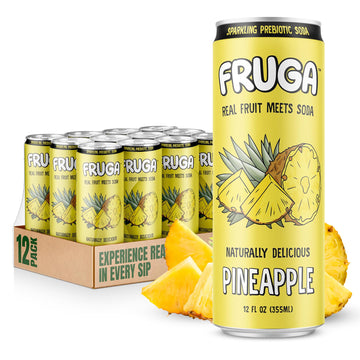 FRUGA Pineapple Sparkling Fruit Soda, Prebiotic, Low Calorie, 12 Fl Oz (Pack of 12)
