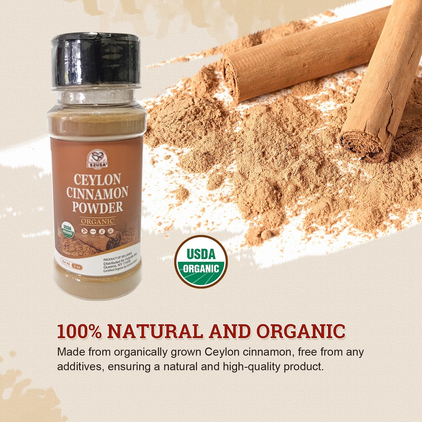52Usa Organic Ceylon Cinnamon Powder, 2 Ounce, True Cinnamon Farmed In Sri Lanka, Non-Gmo, Gluten-Free, Perfect For Baking, Cook