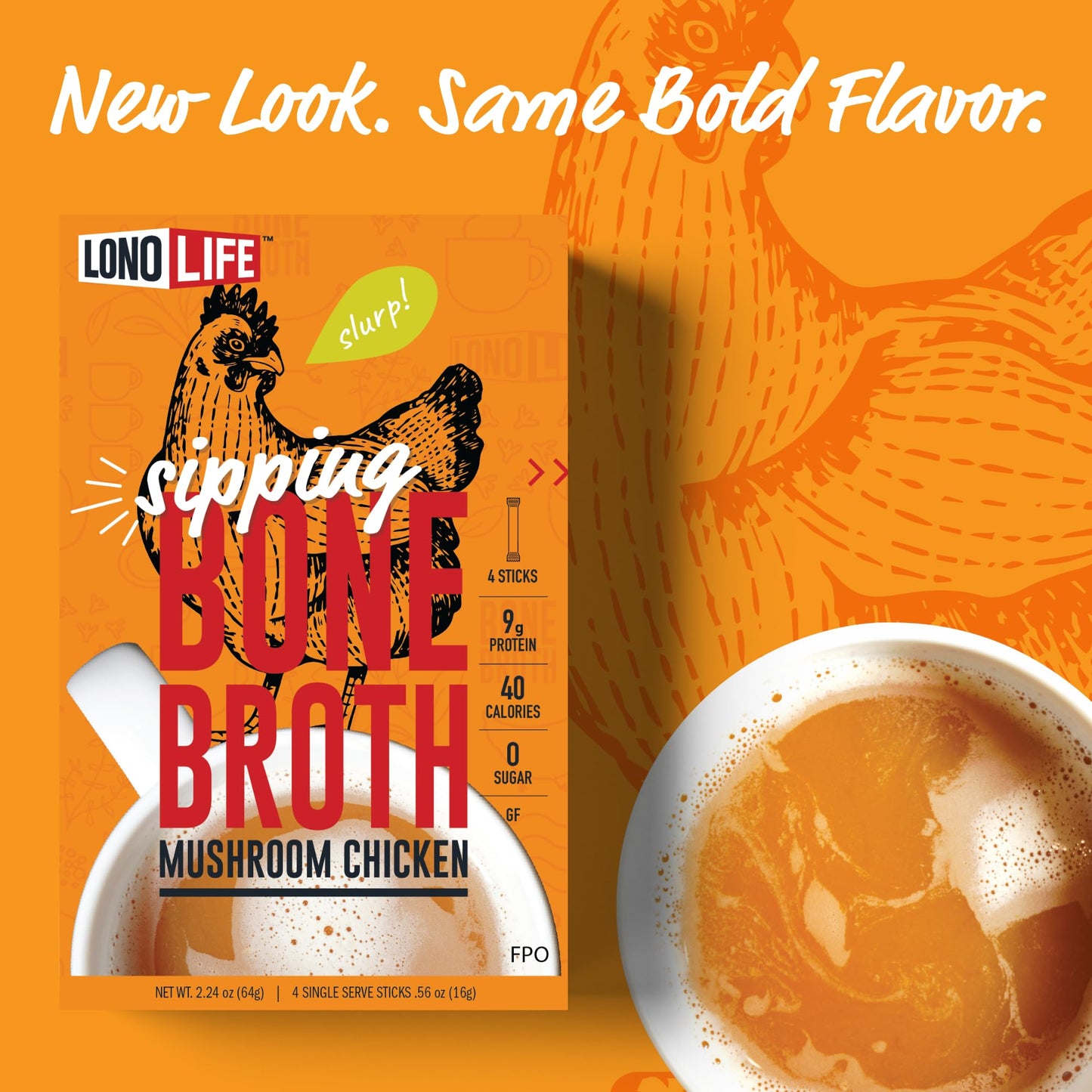 LonoLife Mushroom Chicken Bone Broth Powder Mix | 10g Protein | Collagen-Rich, Keto & Paleo Friendly | Natural Ingredients | 24