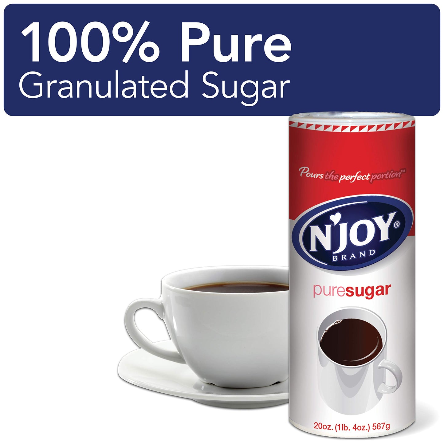N Joy Sugar Canister | 20 Ounce, Pack of 6 | 100% Pure Granulated Sugar| Easy Pour Lid, Bulk Size