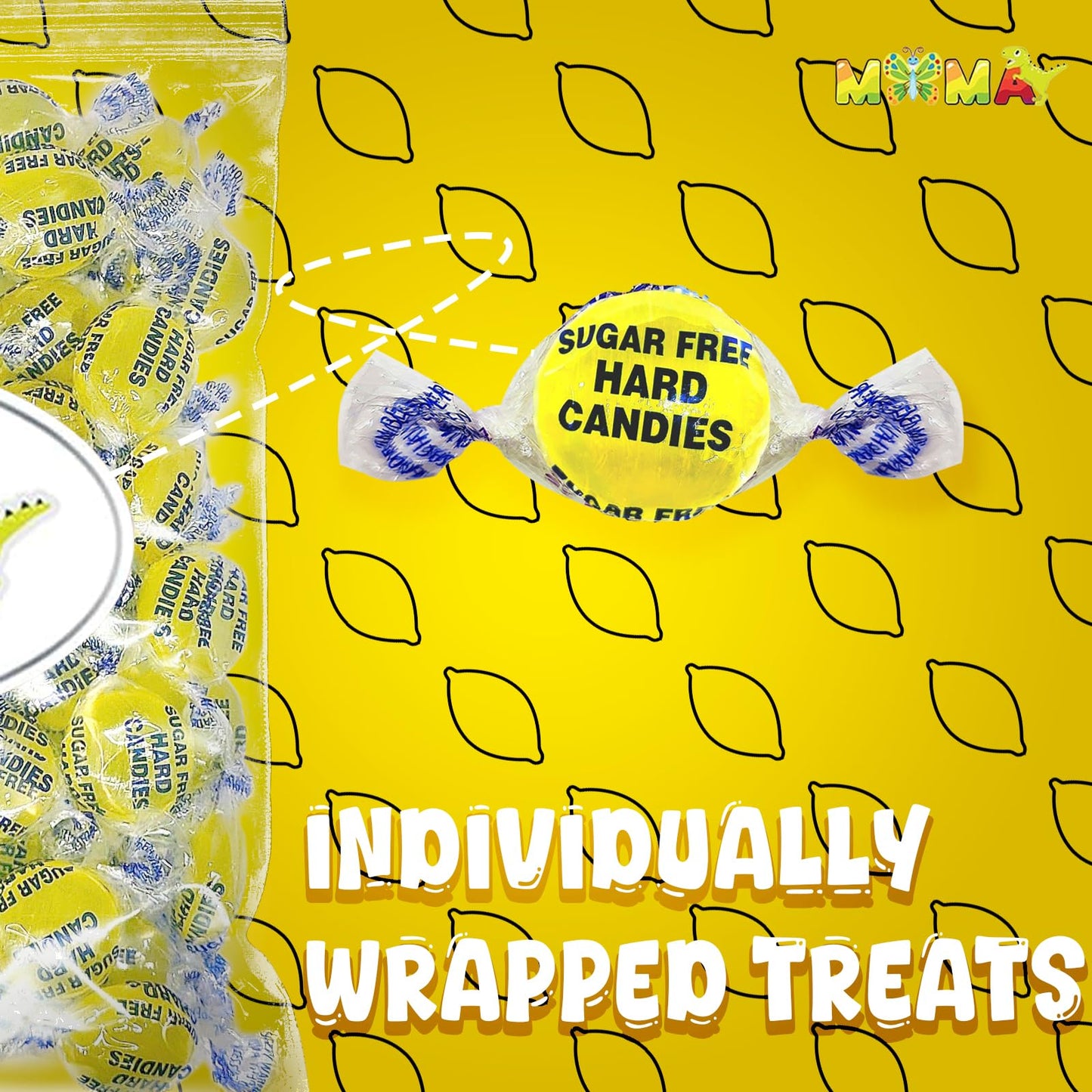 MIMA MIMA Sugar Free Lemon Drops Hard Candy - Gluten Free, Keto Friendly - 1 LB Individually Wrapped