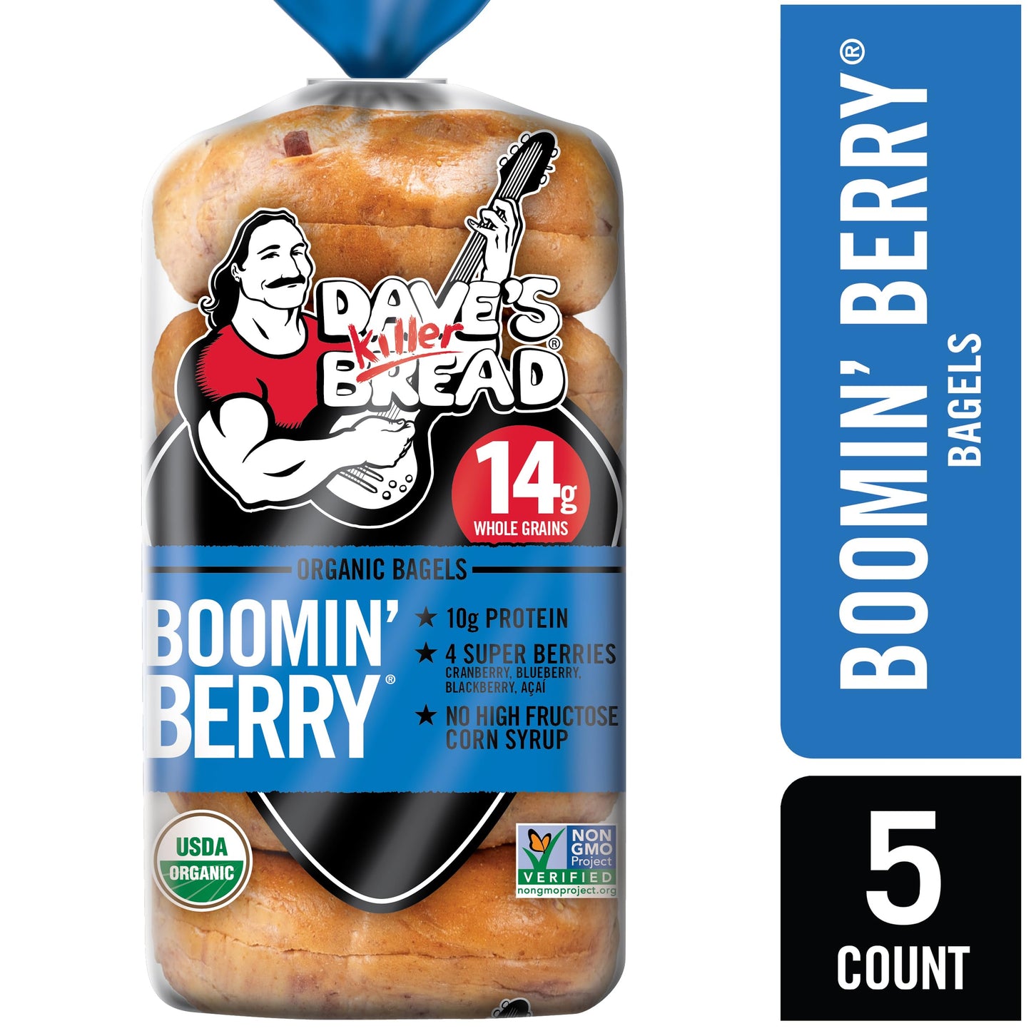 Daves Killer Bread Boomin Berry Bagels, Cranberry, Blueberry, Blackberry and Acai Bagels, 5 Count
