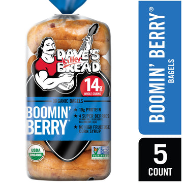 Daves Killer Bread Boomin Berry Bagels, Cranberry, Blueberry, Blackberry and Acai Bagels, 5 Count