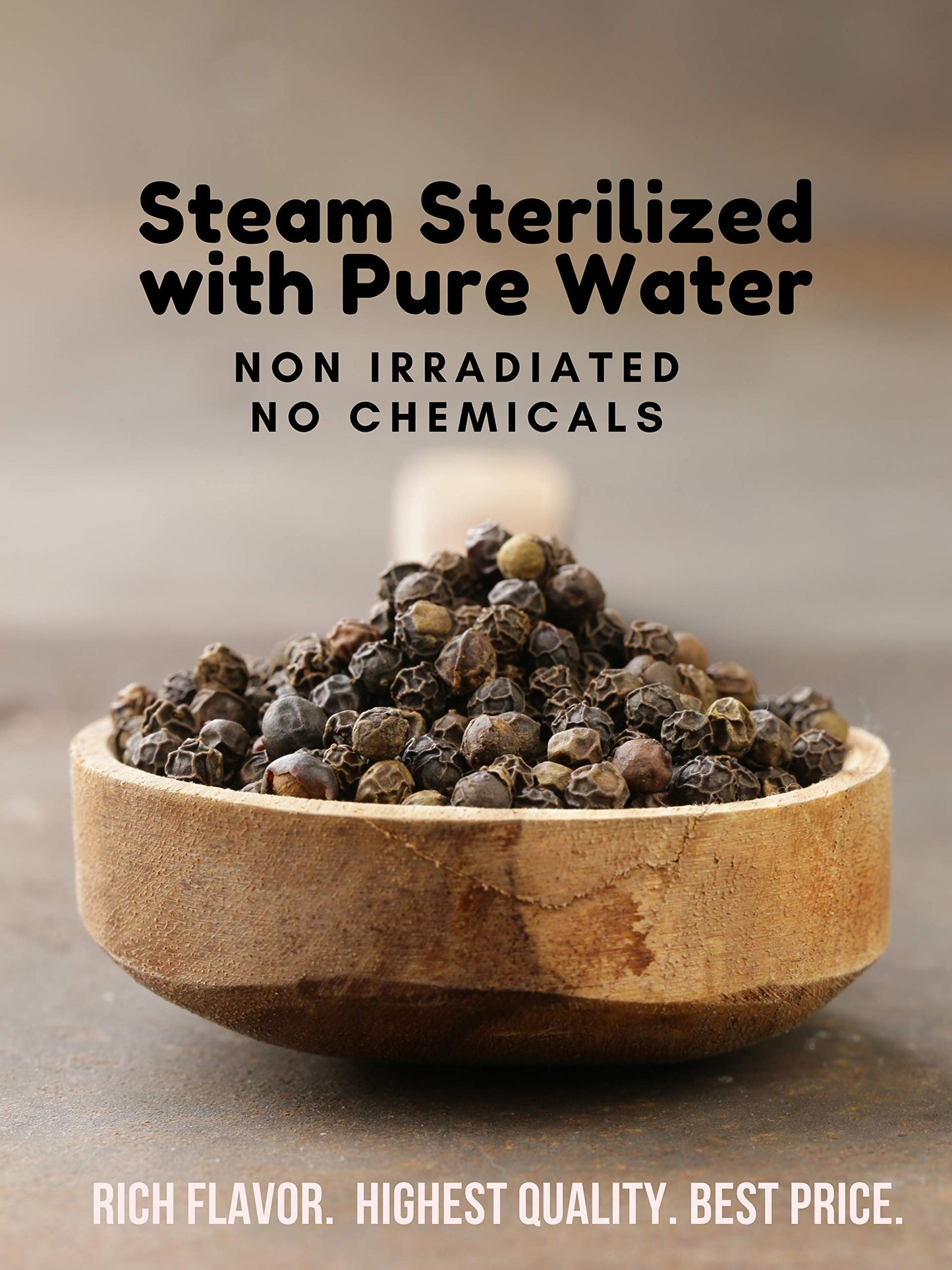 Spicy World Black Peppercorns Whole - Non-GMO, Steam Sterilized, 1 Pound