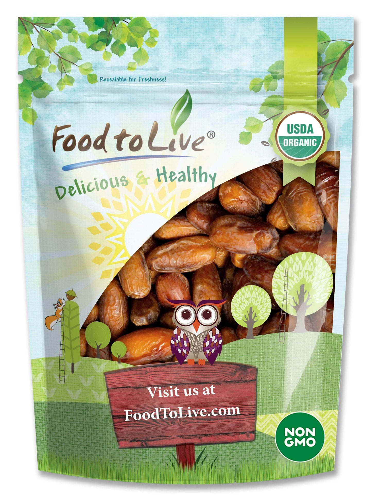 Food to Live Organic Deglet Noor Dates, 2 Pounds - Pitted, Non-GMO, Soft & Juicy, Unsulfured, Raw, Dried Fruit, No Sugar Added, 
