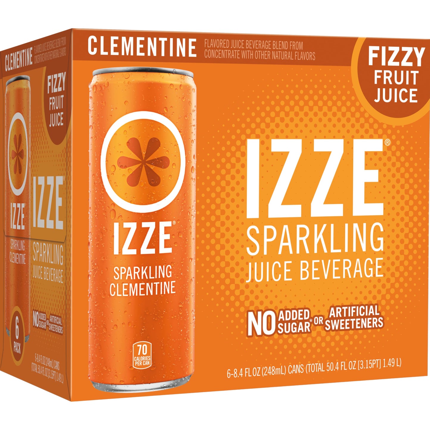 IZZE Sparkling Juice Beverage Blend, Clementine, No Sugar Added, 8.4 FL OZ, 6 Cans