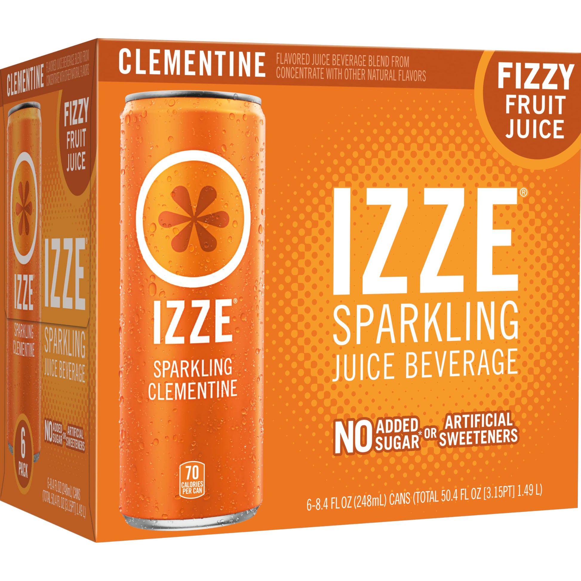 IZZE Sparkling Juice Beverage Blend, Clementine, No Sugar Added, 8.4 FL OZ, 6 Cans