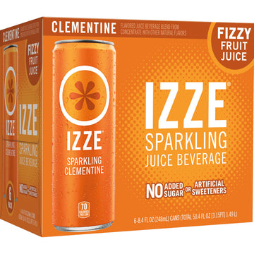 IZZE Sparkling Juice Beverage Blend, Clementine, No Sugar Added, 8.4 FL OZ, 6 Cans