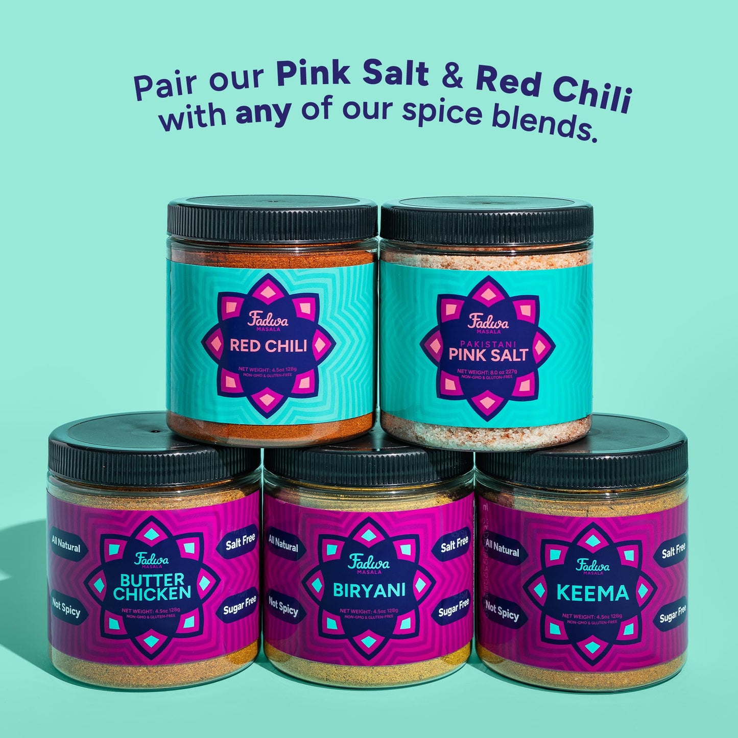 Fadwa Masala Butter Chicken Spice Mix - 4.5 oz Jar  Salt & Sugar Free  Non-Spicy Authentic Desi Spices for Pakistani & Indian Cooking  Curry  Garam Masala - No Artificial Ingredients - Gluten Free