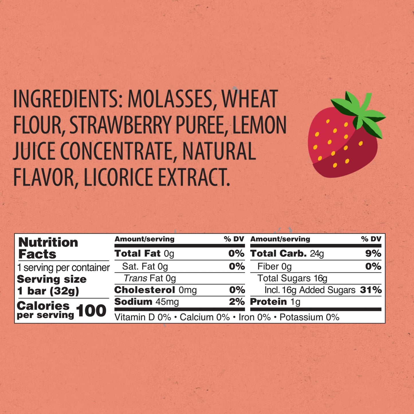 Panda Natural Soft Strawberry Licorice Candy - Non-GMO, Vegan, Fat Free - 32g (1.125 oz) x 20 Bars Pack