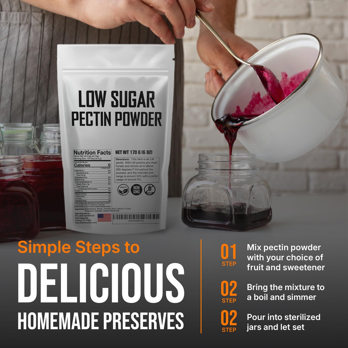 Low Sugar Pectin For Canning Jam And Jellies 6 Oz - Natural, Vegan And Non-Gmo - Premium Bulk Ingredient By Fit Lane Nutrition