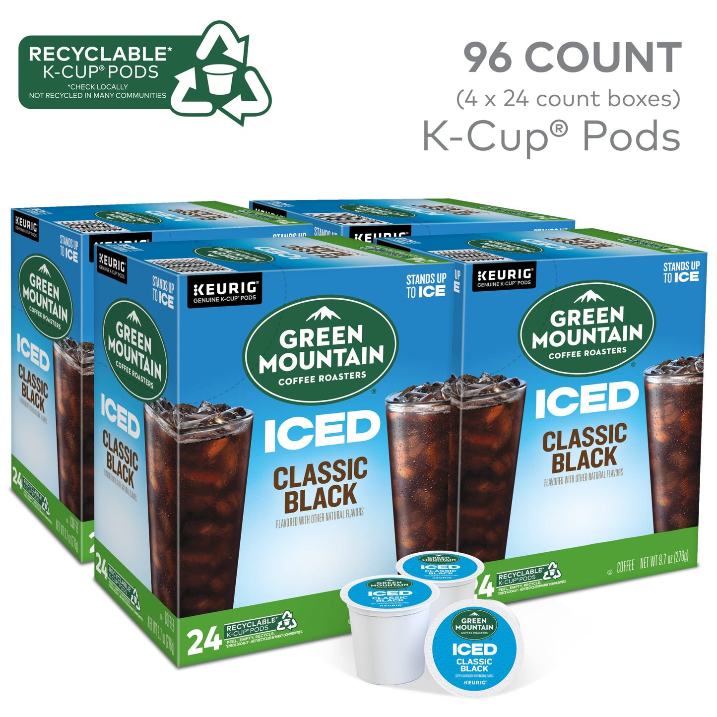 Green Mountain Coffee Roasters Brew Over Ice Classic Black, Single Serve Keurig K-Cup Pods, Medium Roast Iced Coffee, 24 Count (Pack Of 4)