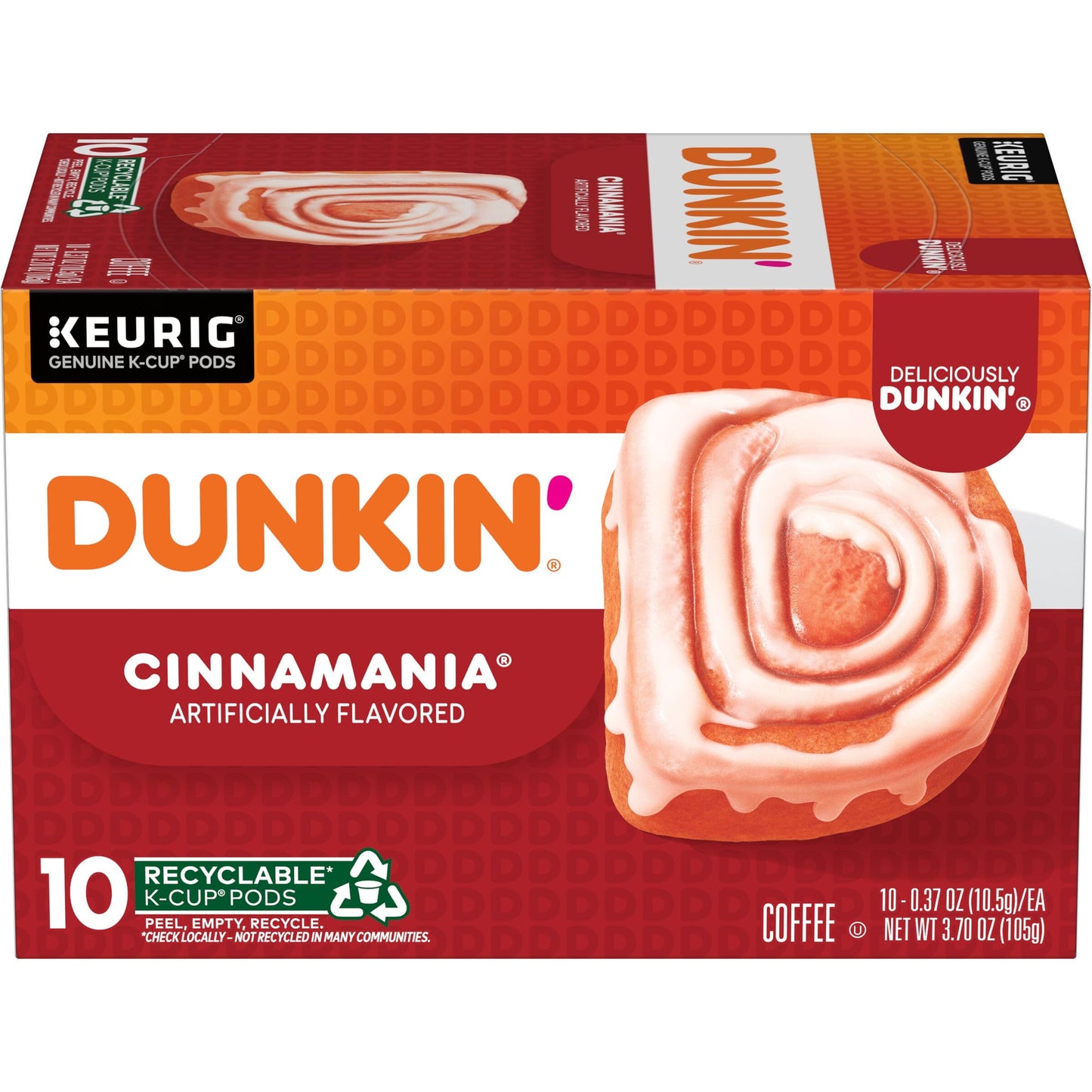 Dunkin Cinnamania Flavored Coffee, 10 Keurig K-Cup Pods