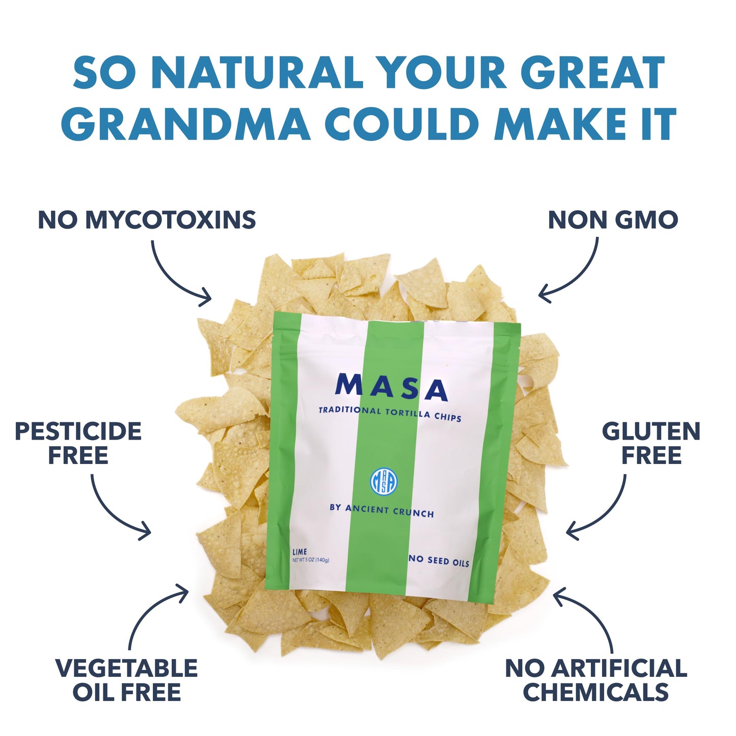 MASA Chips - Lime Flavored Tortilla Chips, Handmade Corn Chips & Crisps - Naturally Grown White Corn, Made with Grass Fed Tallow