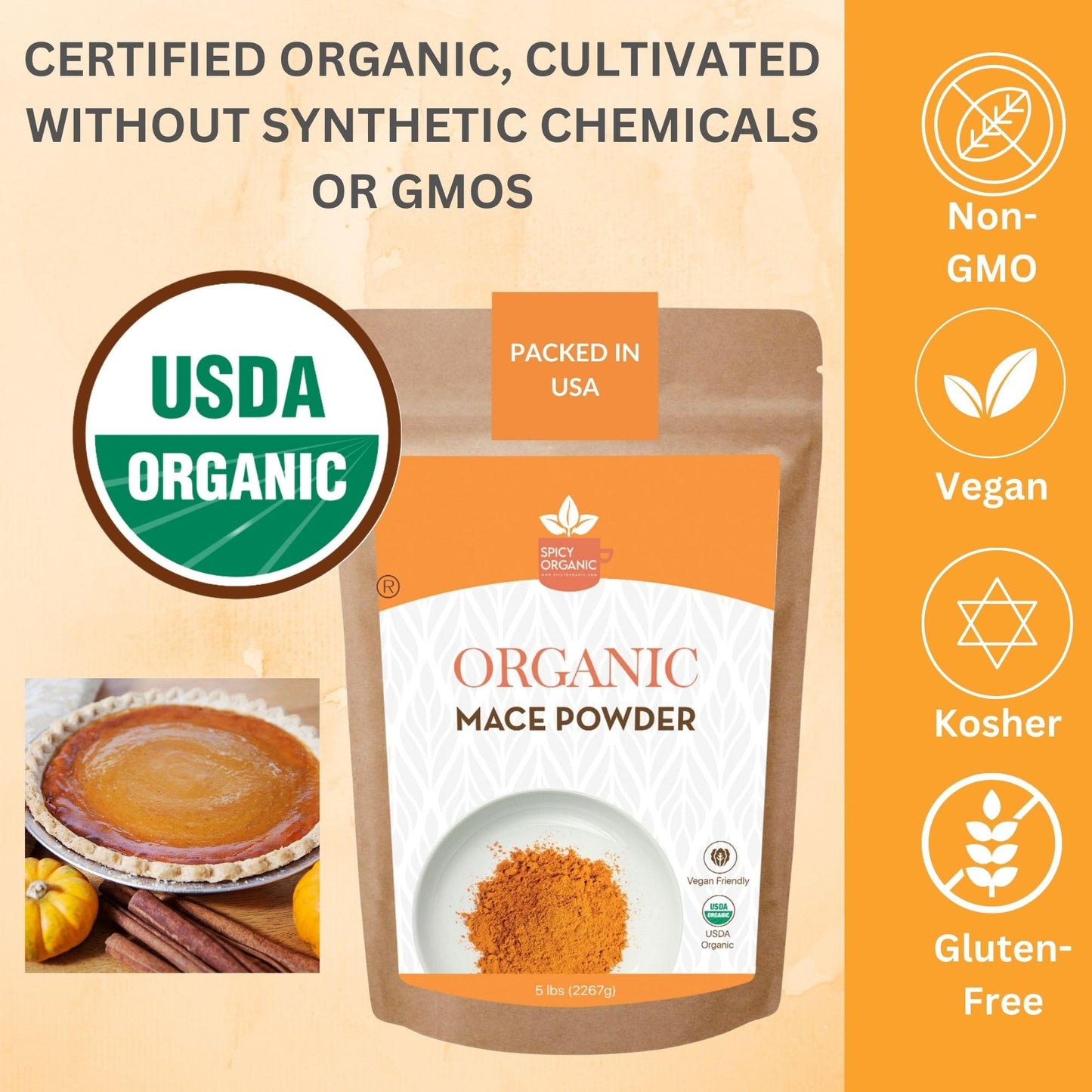 Spicy Organic Ground Mace - 100% Pure Usda Organic -Non-Gmo Mace Spice - 4 Oz