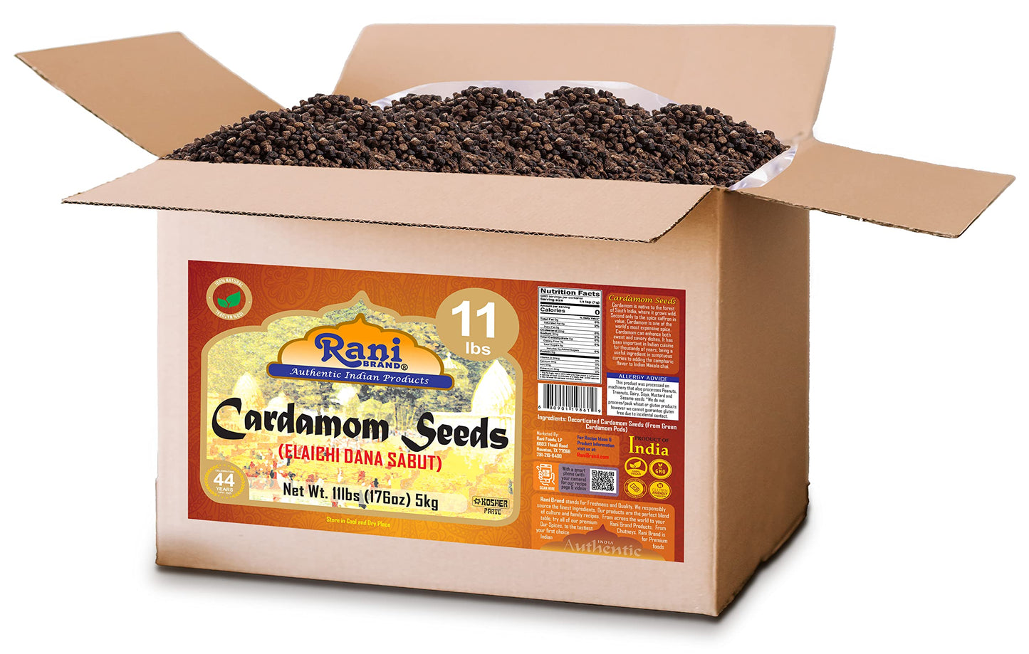 Rani Cardamom (Elachi) Decorticated Seeds Indian Spice 176oz (11lbs) 5kg Bulk Box ~ All Natural | Vegan | Gluten Friendly | NON-