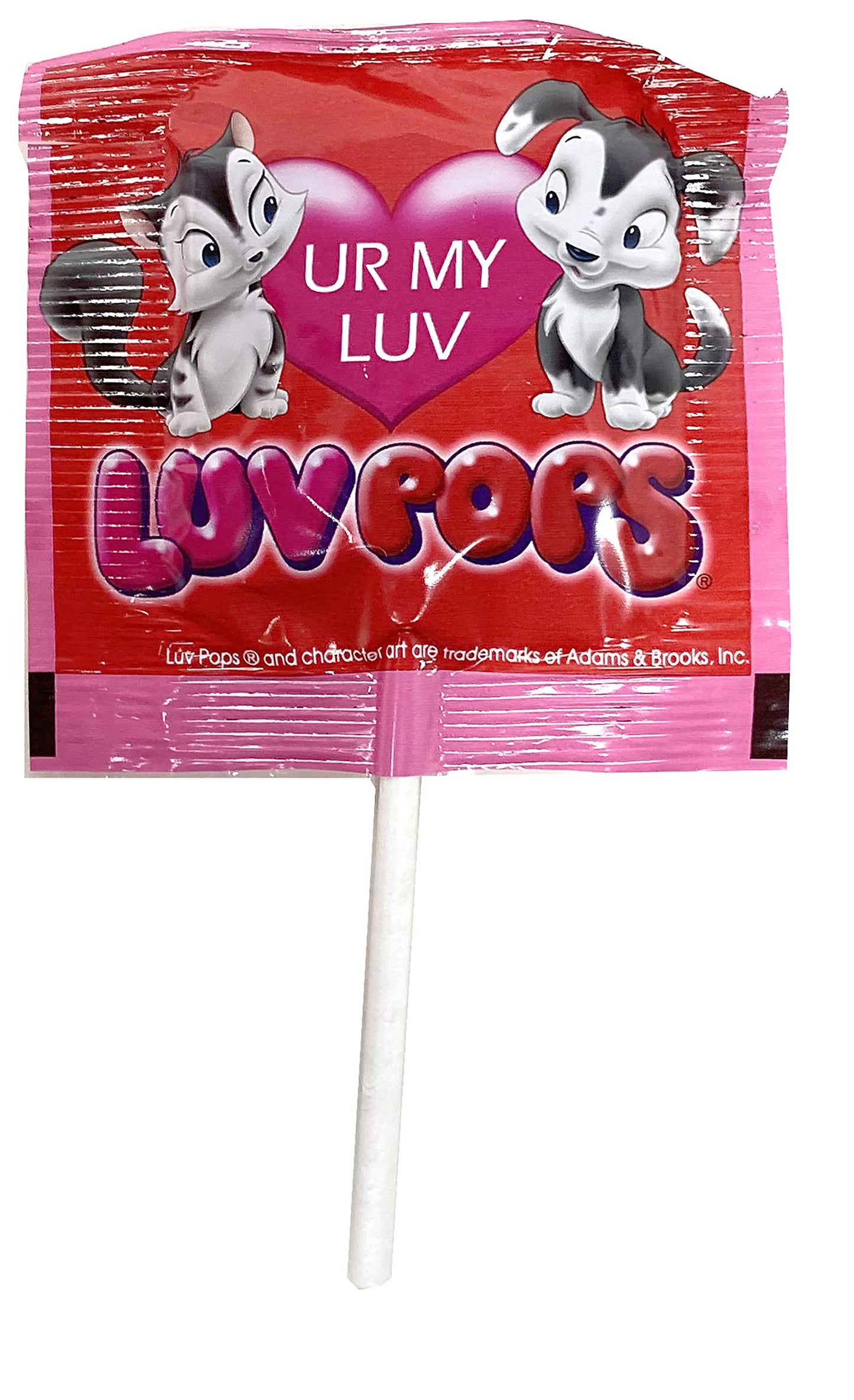 Adams & Brooks, Inc. Luv Pops Intense Cherry Flavored Heart-Shaped Lollipops Mailbox Tub Individually Wrapped Heart Lollipops Fo