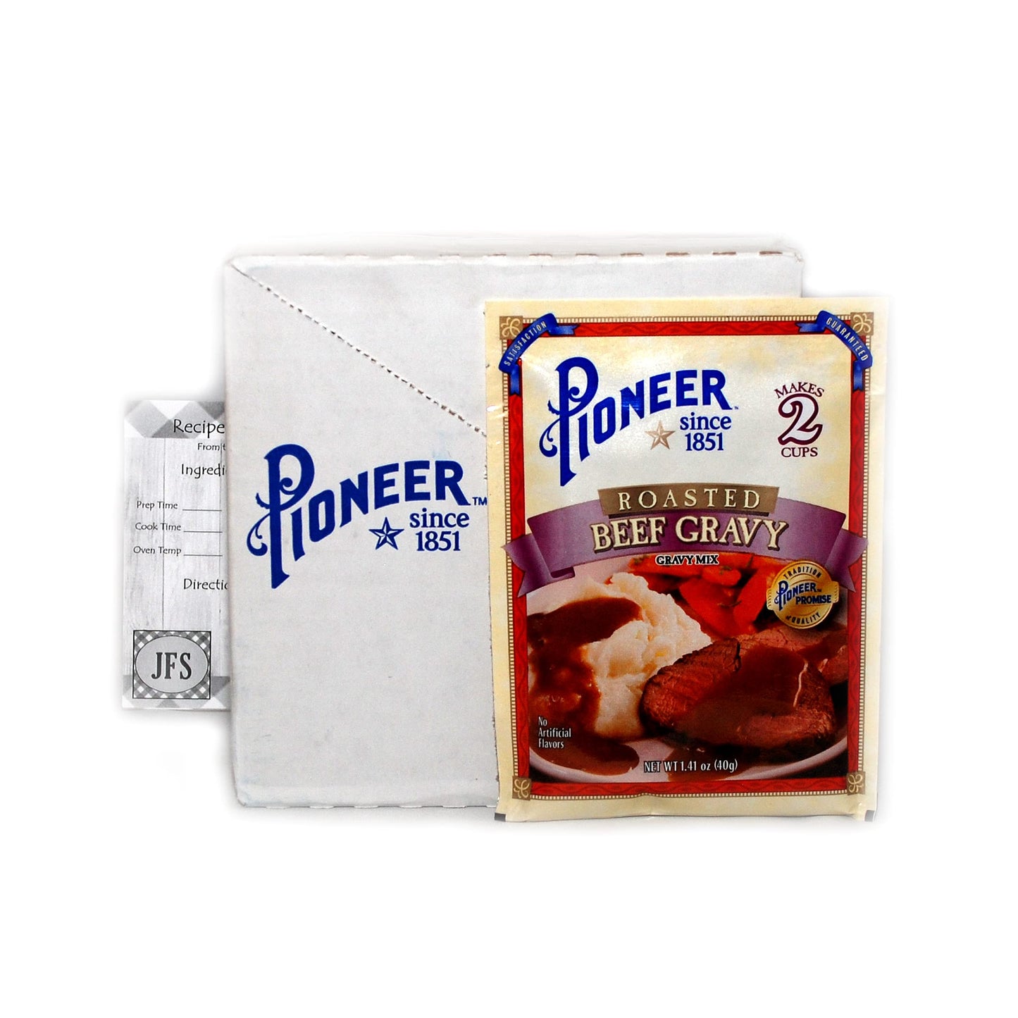 Pioneer Roasted Beef Gravy Mix, 12-1.41 Oz Packets, Makes 24 Cups Of Prepared Gravy, 12Pk Bundled With A Jfs Recipe Card