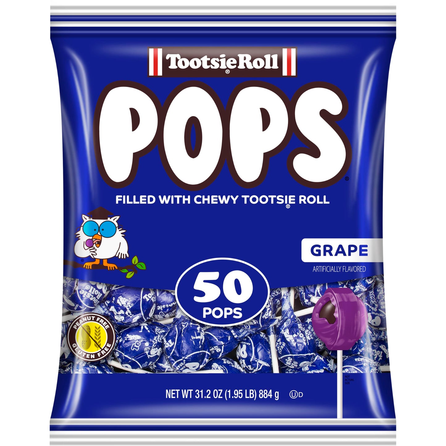 Tootsie Pops Single Flavor Bag - Grape Flavored Lollipops With Chocolatey Center - Individually Wrapped Hard Candy - Blue Candy