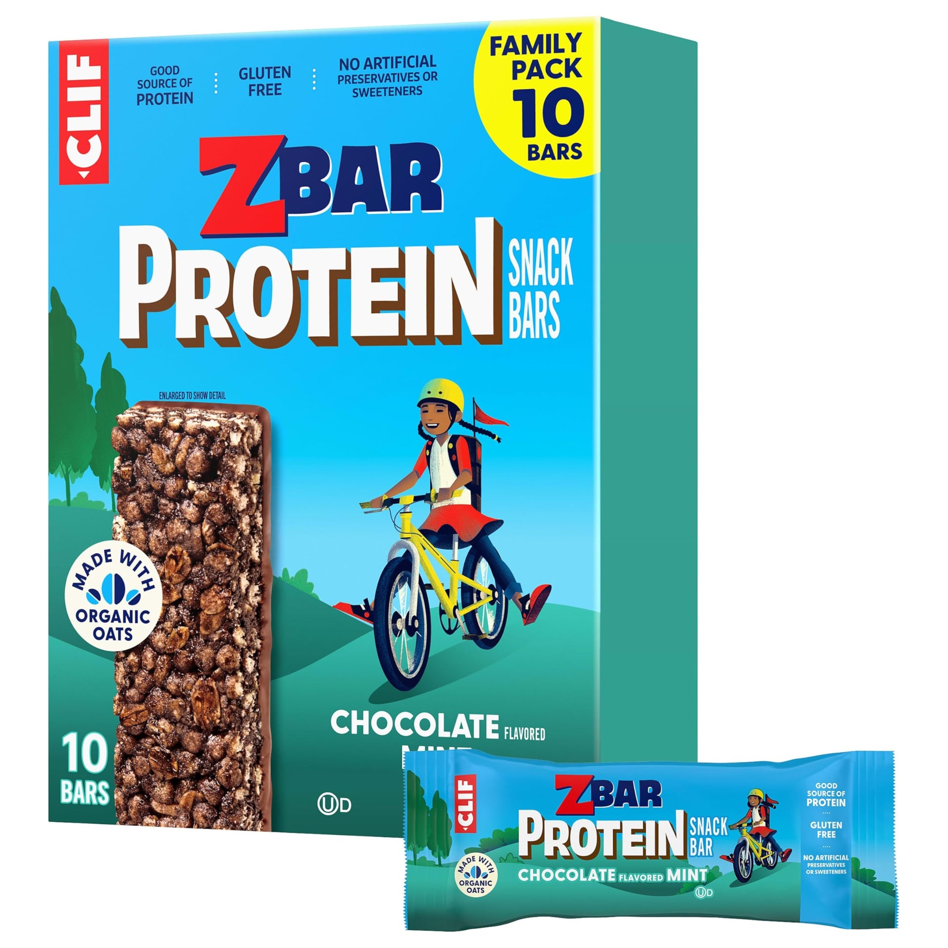 CLIF KID ZBAR - Protein Granola Bars - Chocolate Mint Flavor - Non-GMO - Organic -Lunch Box Snacks (1.27 Ounce Energy Bars, 10 C