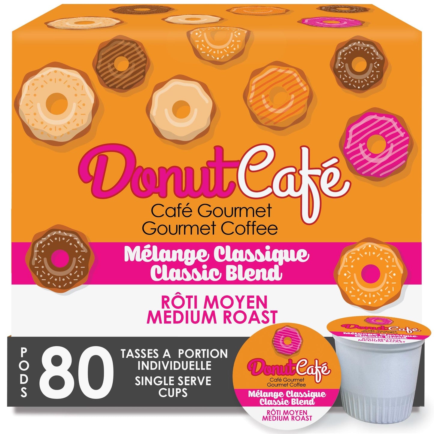 Donut Café - Coffee Gourmet Pods, Classic Blend, Medium Roast – Non-Gmo, Gluten Free – Compatible With Keurig K Cup Malt-Inspired – Smooth & Delicious – 80 Count
