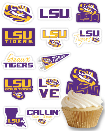 Lsu Cupcake Toppers (24 Pcs) Lousiana State University Party Supplies For Football, Birthday Gift, Graduation Party Decorations