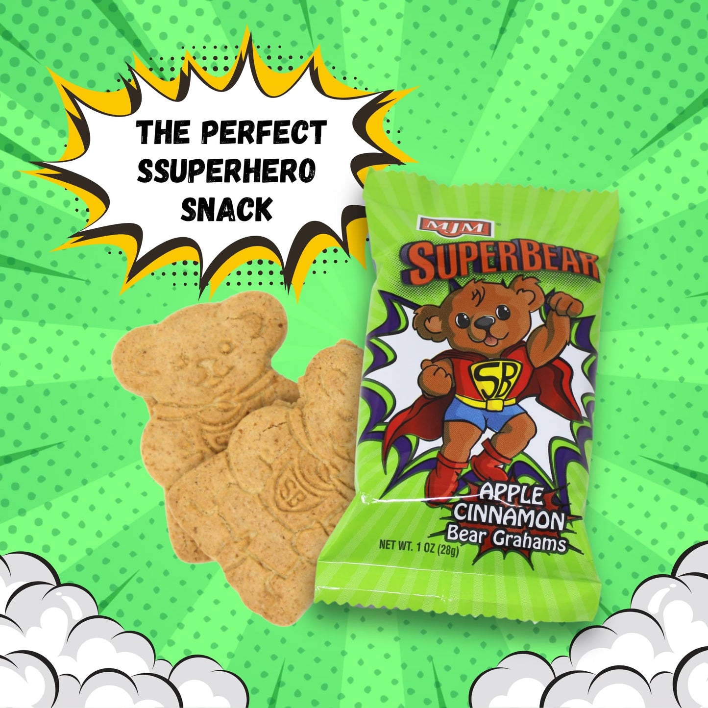 MJM Apple Cinnamon Super Bear Grahams - Case of 50 Packs | Delicious Snack for All Ages | Wholesome and Crunchy | Perfect for Pa