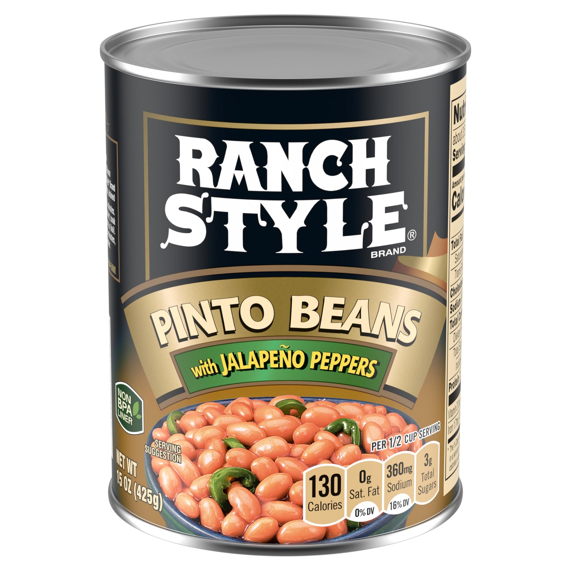 Ranch Style Pinto Beans With Jalapeno Peppers, Canned Beans, 15 Oz