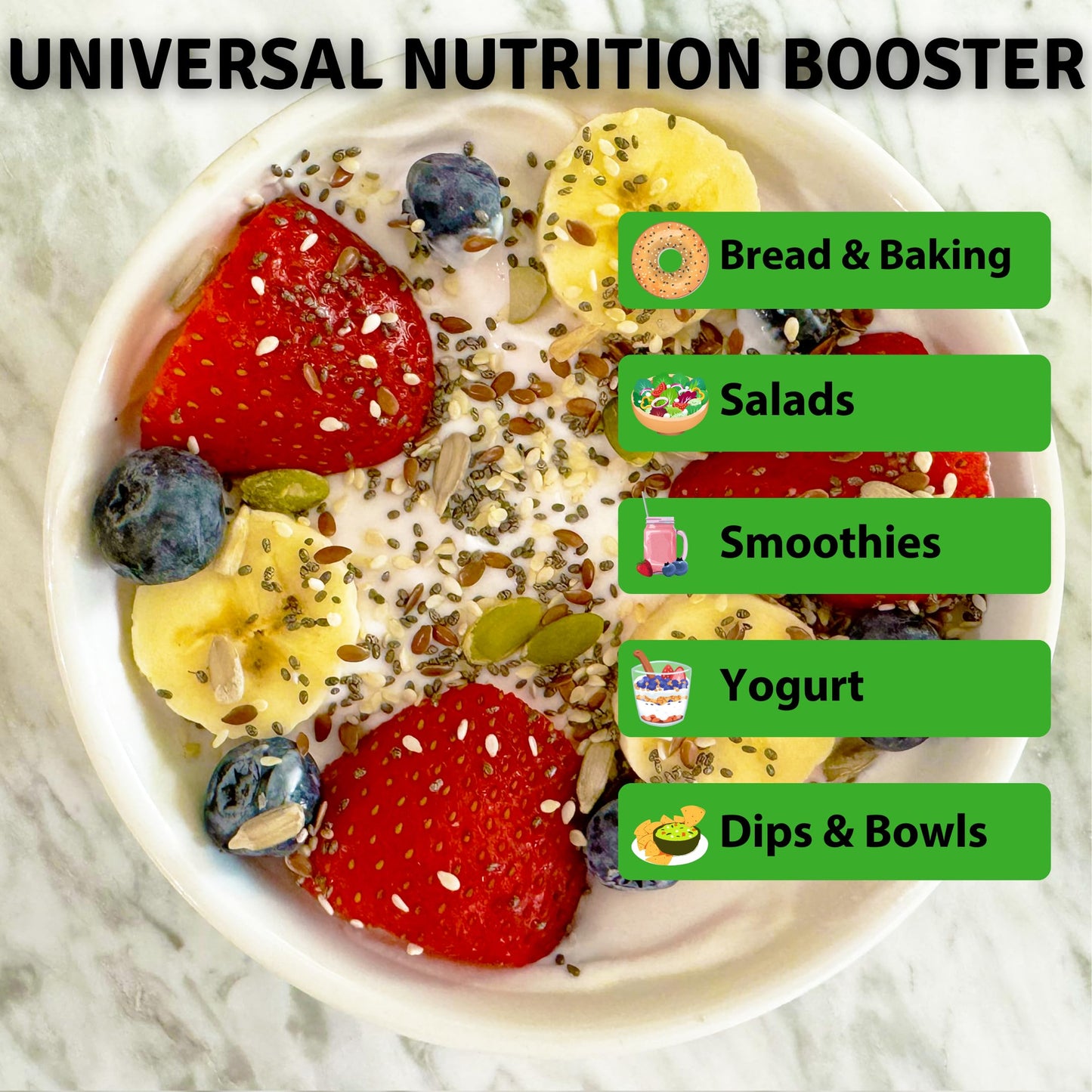 BetterFoods Five Seeds Mix - Pumpkin, Sunflower, Chia, Flax, Sesame - 2 Pound, Non-GMO, Gluten-Free, Sugar-Free Topping