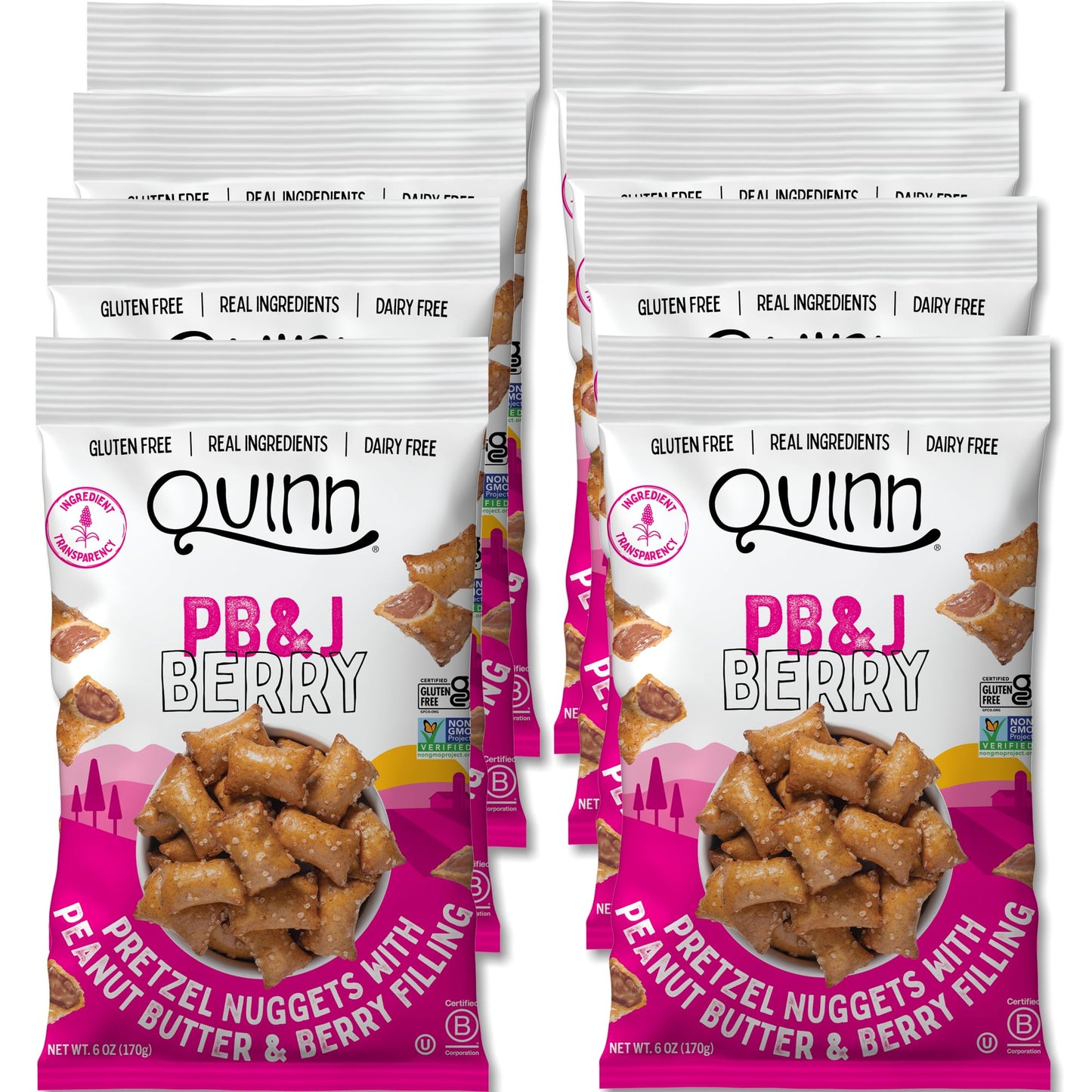 Quinn Gluten Free Pretzel Nuggets, PB&J Berry Filled, Dairy Free, Vegan, 6 oz (Pack of 8)