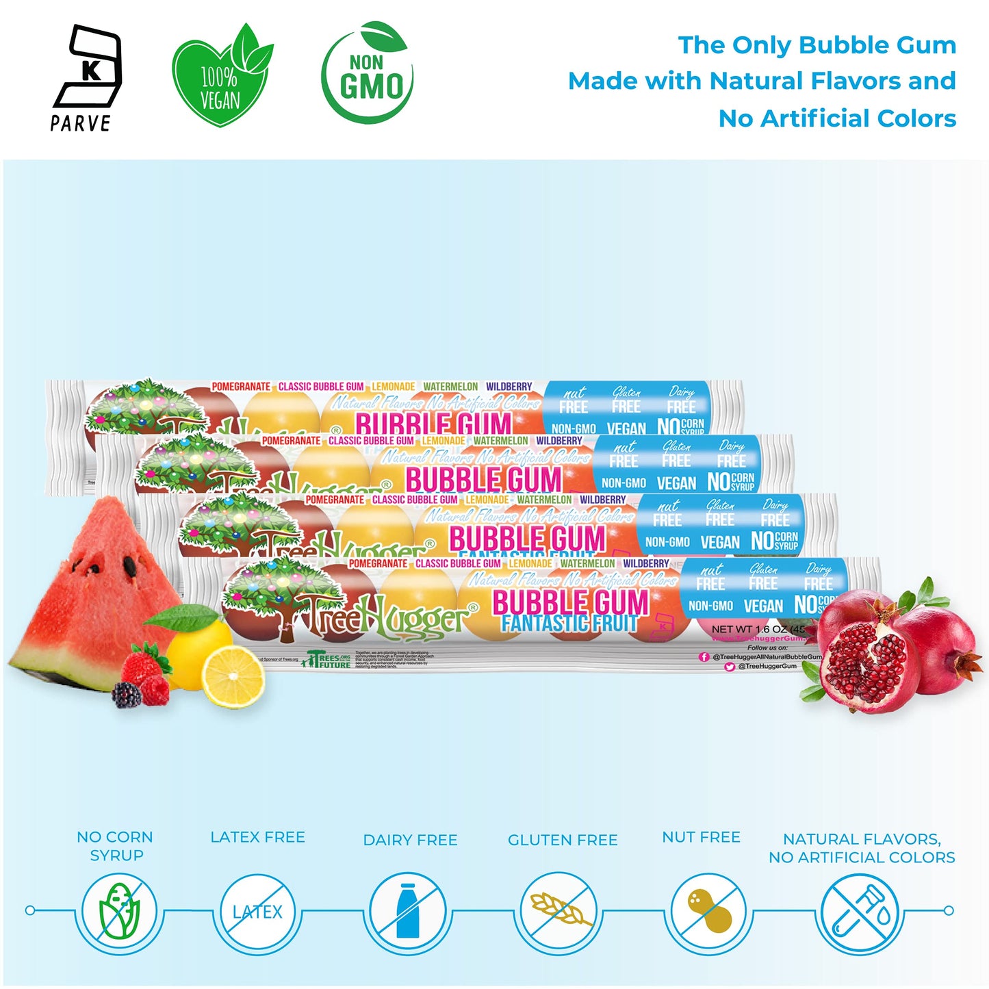 Tree Hugger All Natural Bubble Gum, Fantastic Fruit, 1.6 Ounce (Pack Of 12)