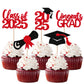 YCTHUNFISH 30 Pack Cupcake Toppers Glitter Class of 2025 Graduation Decorations Black Red Bamboo