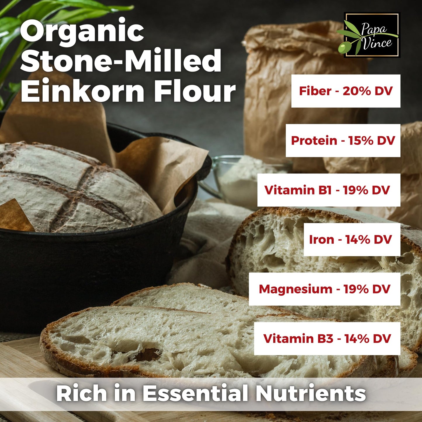 Einkorn Flour - Made In Italy, Organic Ancient Grain, Non-Enriched, Unbleached, Unbromated, High Fiber & Protein, Ancient Whole