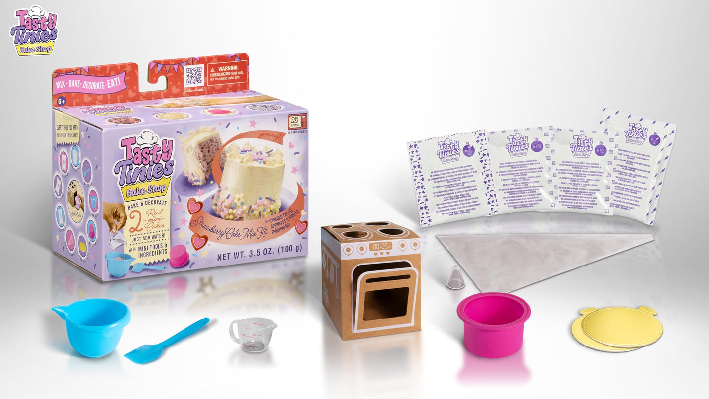 Goliath Tasty Tinies Bake Shop Strawberry Cake Mix Kit with Unicorn Tracks Sprinkles & Vanilla Frosting Mix | Bake & Decorate 2