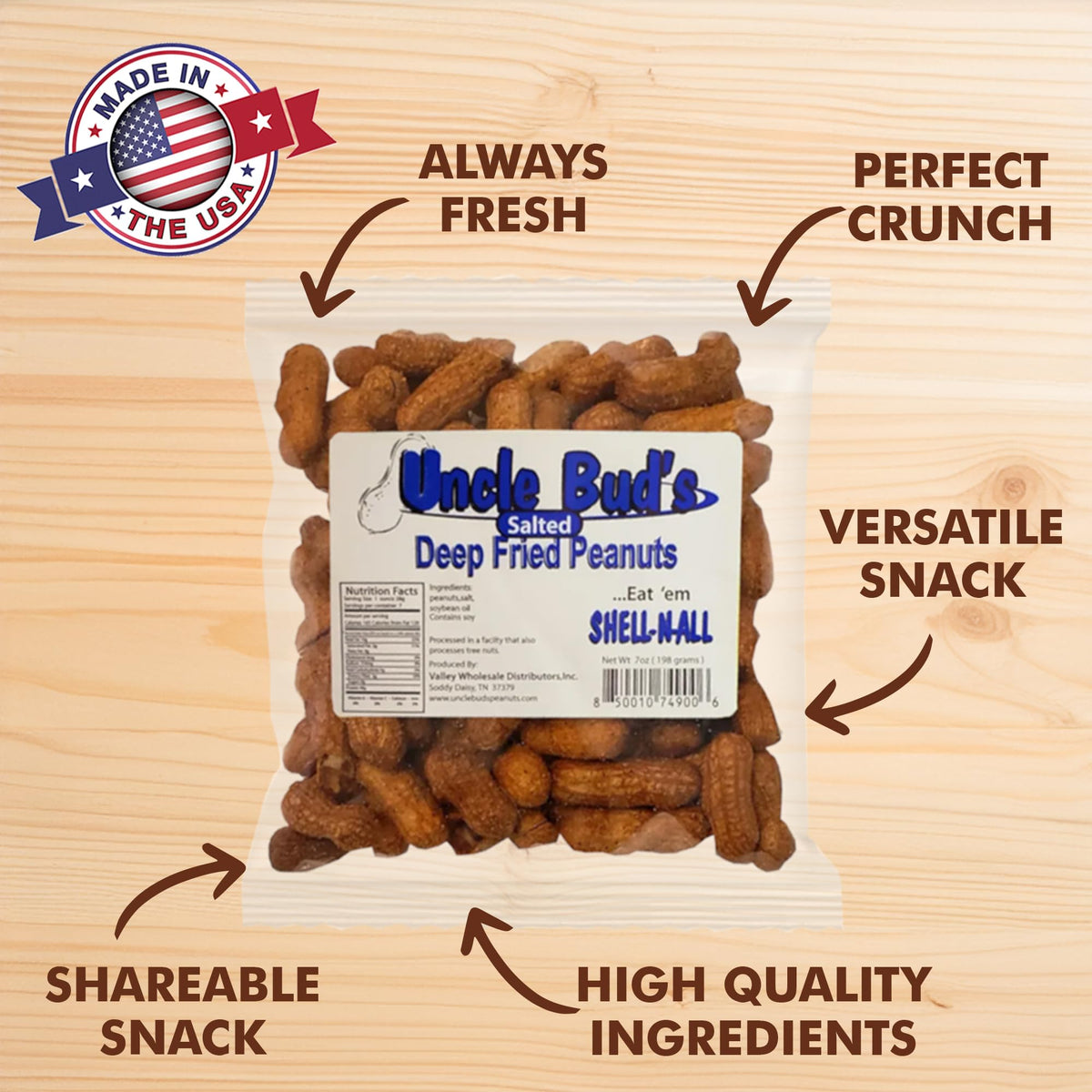 Jerky-n-Spice Uncle Buds Deep Fried Salted Peanuts In Shell 4-Pack | H ...