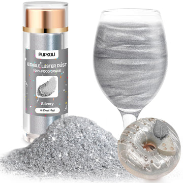 Sliver Edible Glitter for Cakes and Cocktails, 15g Food-Grade Sliver Luster Dust Edible Shimmer Powder for Drinks,Baking,Easter 