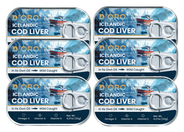 DOro Top-Grade Icelandic Cod Liver In Oil - Wild-Caught Gourmet Delicacy  Rich In Omega-3 & Vitamin D 4.27Oz (121Gr) 6 Cans