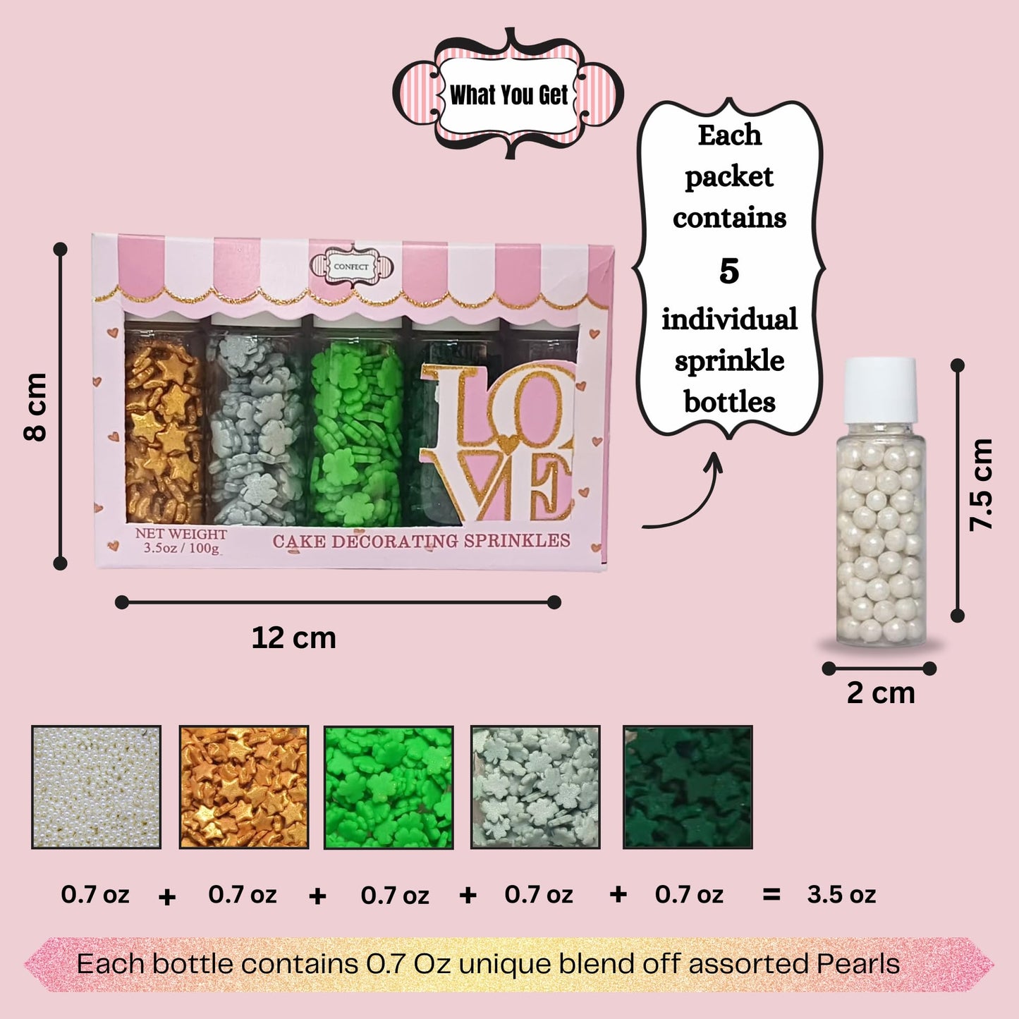 Confect St. Patricks Green & Silver Flower Sprinkles | White Pearl Sprinkles | Gold Star Sprinkles | Edible Sprinkles | Sprinkle