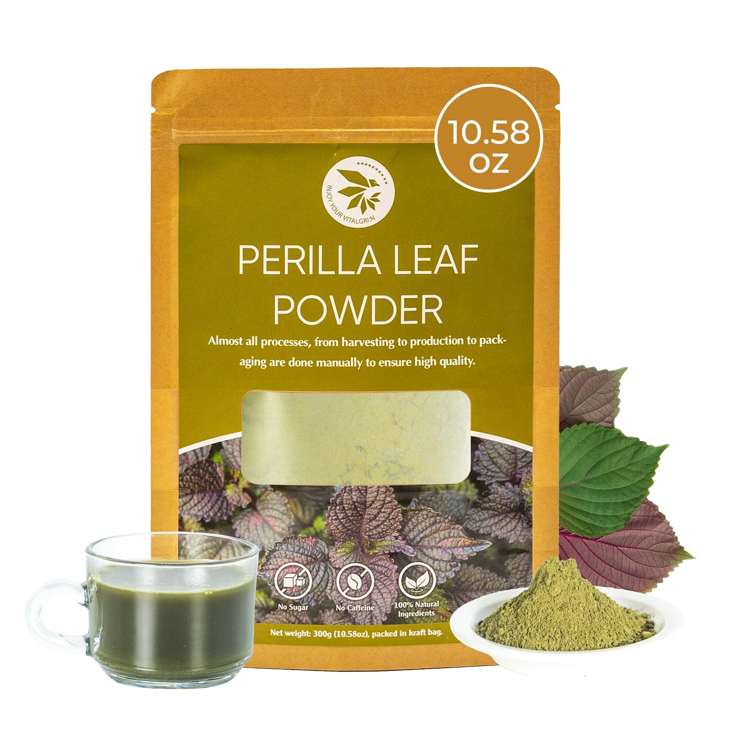 Perilla Leaf Powder (Shiso) - 10.58 Oz  100% Pure Dried Perilla Leaves  Herbal Drink & Culinary Ingredient  Rich In Nutrients  Immunity Supports  No Additives  No Energy Blend  Gluten Free