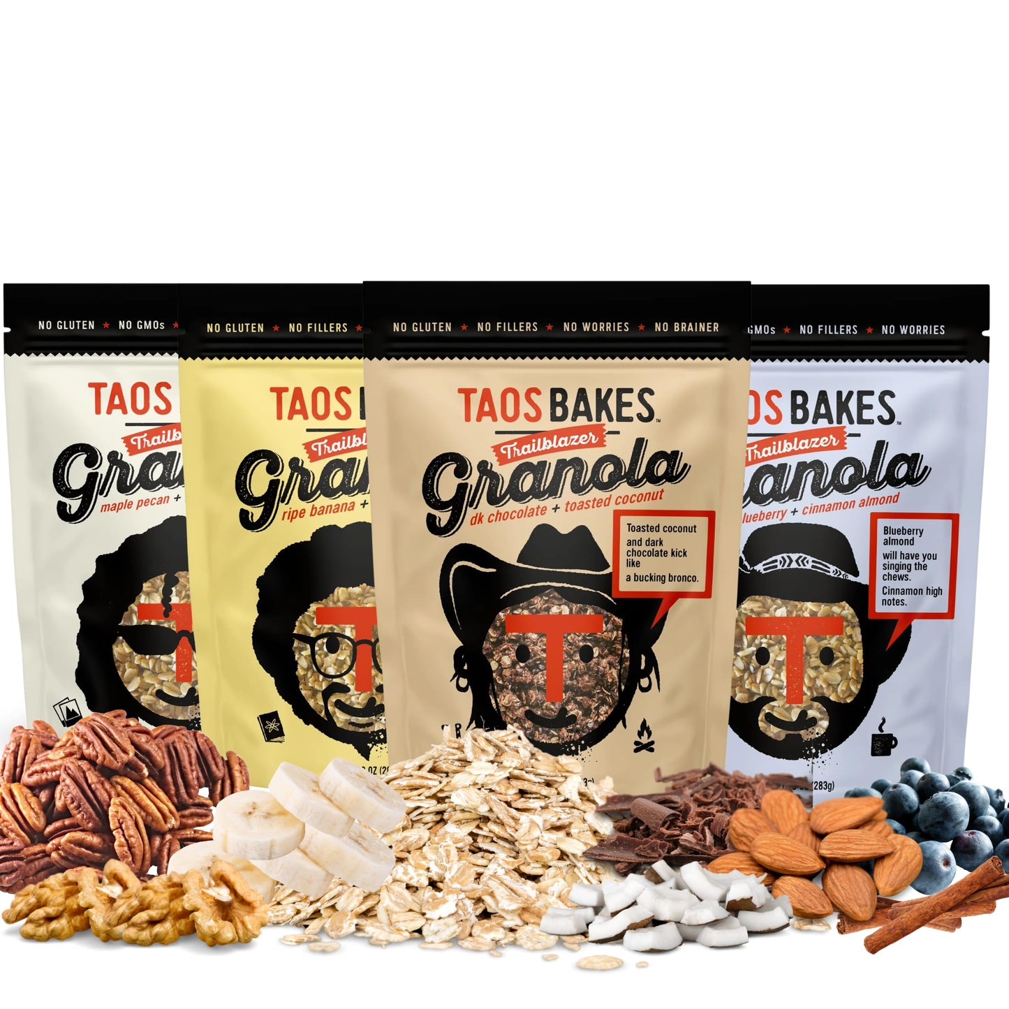 Taos Bakes - Granola - Variety Pack - Granola filled with Nuts, Oats, Dried Fruit, & Seeds - Gluten Free, Natural Sweeteners, & 
