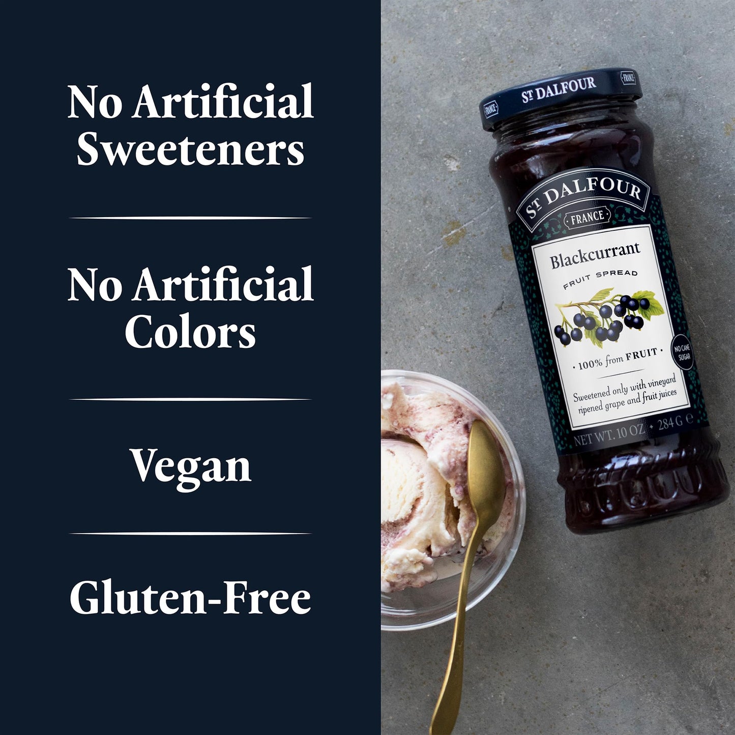 St. Dalfour Blackcurrant Fruit Spread - 10Oz - 100% From Fruit, No Artificial Ingredients, Non-Gmo, No Cane Sugars, All Natural,