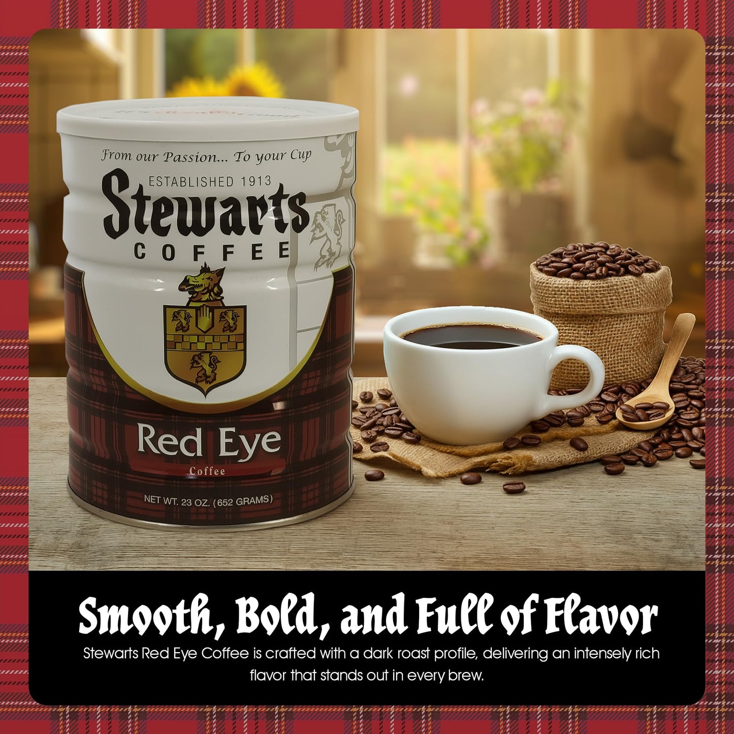 Stewarts - Red Eye Ground Coffee - Dark Roast - Vacuum Sealed Bags - Bold & Rich Dark Roast Ground Coffee - Ideal for Morning En