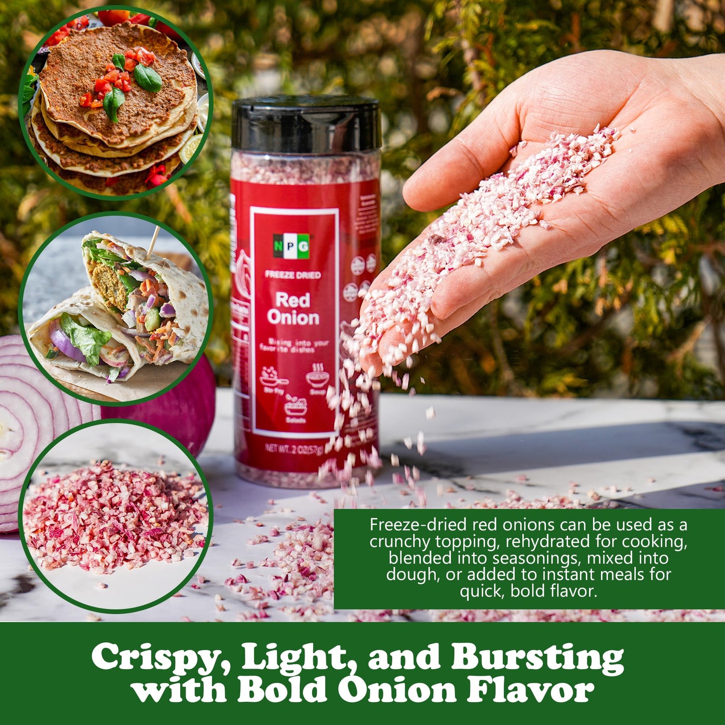 Npg Freeze-Dried Red Onion 2 Oz, Chopped & Diced Dehydrated Onion, Non-Gmo, No Additives, Sweet & Crunchy, Ready To Use For Cook
