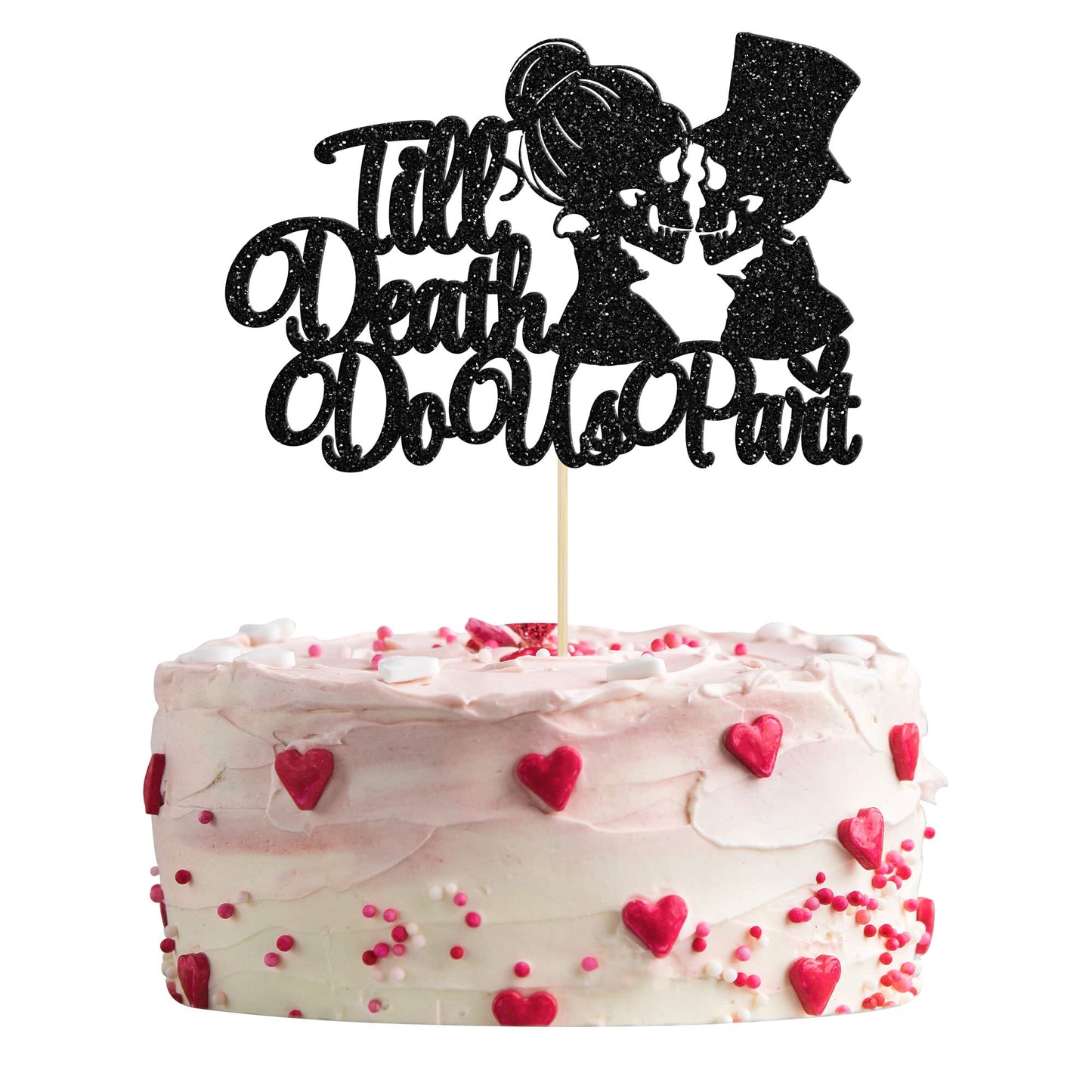 Gyufise 1Pc Till Death Do Us Part Cake Topper Black Glitter Wedding Happy Valentine's Day Cake Topper Decorations Valentine's Da