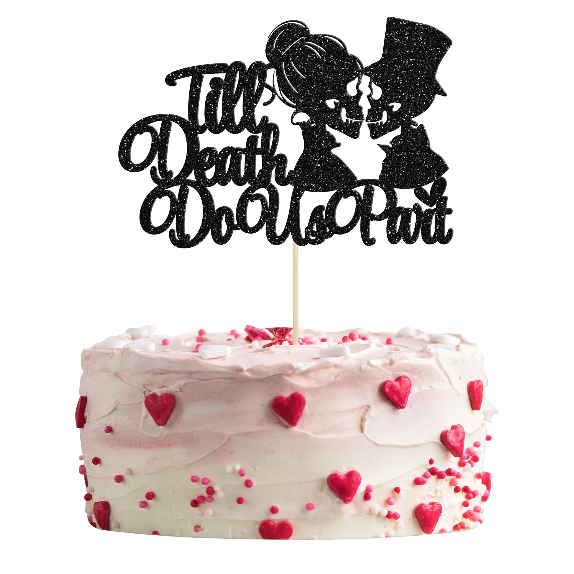Gyufise 1Pc Till Death Do Us Part Cake Topper Black Glitter Wedding Happy Valentine's Day Cake Topper Decorations Valentine's Da