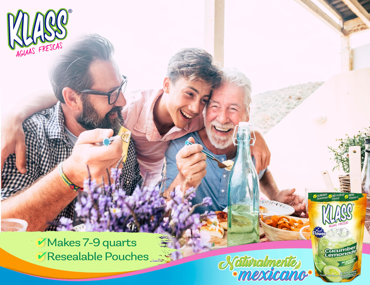 Klass Aguas Frescas | Drink Mix Cucumber Limeade | Flavors From Natural Sources, No Artificial Flavors, With Vitamin C (Makes 7 To 9 Quarts) 14.1 Oz Family Pack (4-Pack)