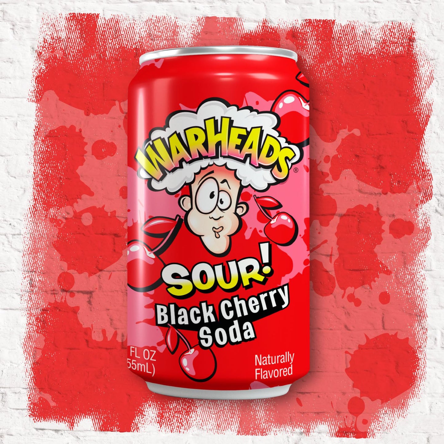 Warheads Sour Fruity Soda, Classic Flavors, 12 Fl Oz (Pack of 12), Black Cherry